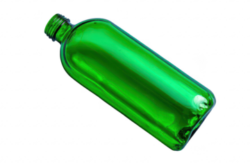 Green plastic bottle, angled view
