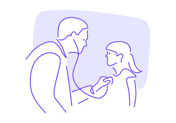 minimalist line art of a doctor using a stethoscope to examine a child. 