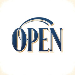 Stylized open sign in a classic vintage typography with gold and blue color. Business hours for store or restaurant concept.