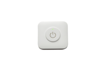 Smart Home Power Button with Green Light Indicator on Black Background for Automation and Control Systems