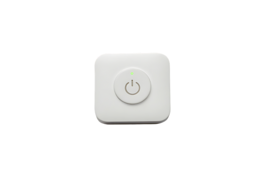 Smart Home Power Button with Green Light Indicator on Black Background for Automation and Control Systems