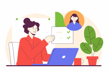 Woman Working From Home With Checklist and Video Call Remote Work Illustration