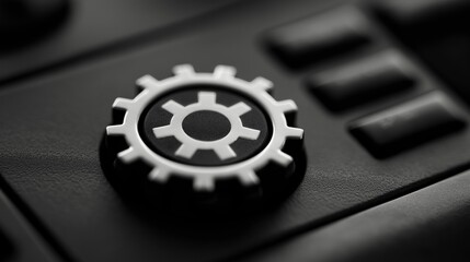 Close-Up of Black and Silver Gear Icon