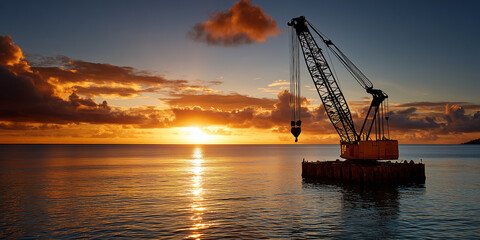 Obraz premium Impact of trade war on supply chain and tariffs in coastal industry at sunset crane viewpoint