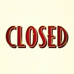 Red and gold closed sign on a white background. Business and store closure concept for informational design.