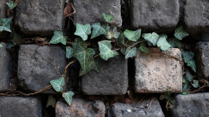 Ivys tenacious grip on weathered stones