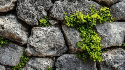 Stone wall adorned with vibrant greenery