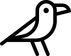Minimalist Outline Crow Icon Illustration, Black and White Simple Line Art Animal