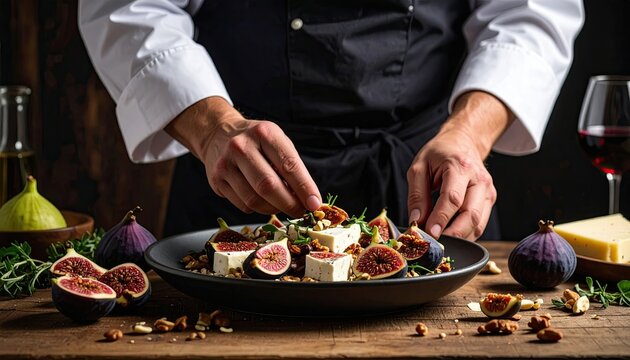 Chef preparing fig and feta salad