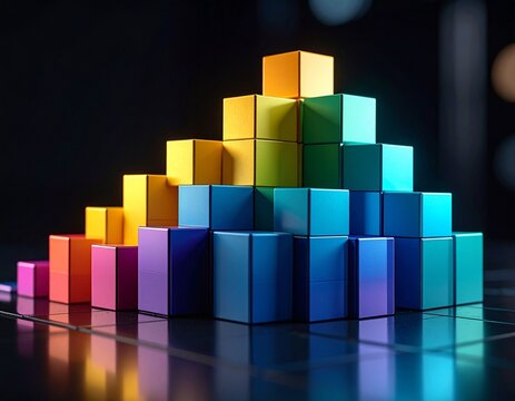 Colorful Stacked Blocks Forming a Pyramid or Bar Graph on Dark Background
