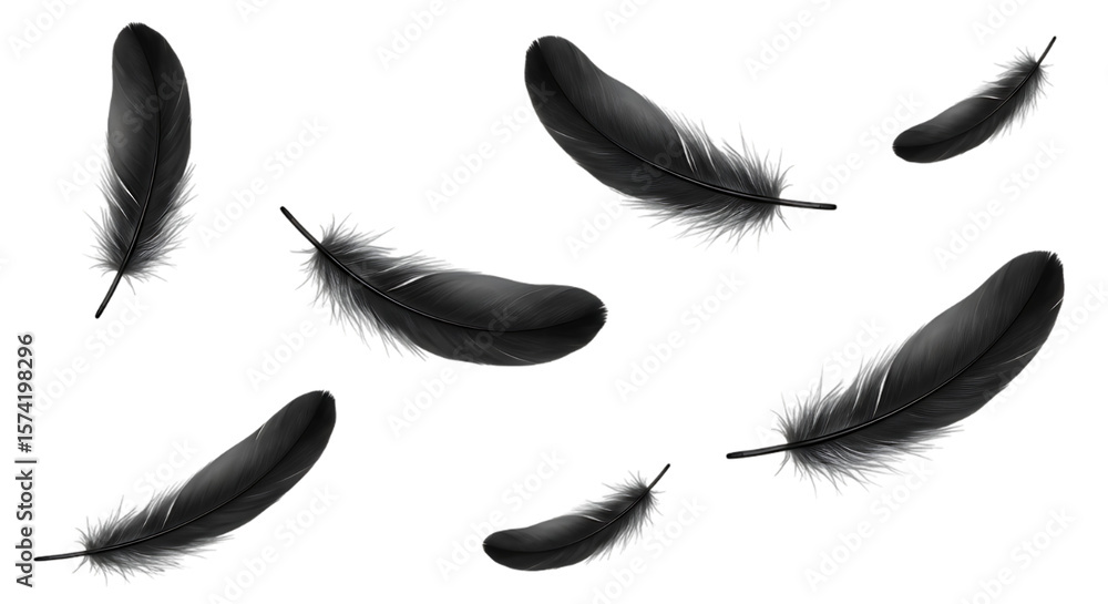 Poster elegant black feathers floating gently against a dark background creating a sense of mystery and wei