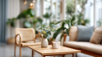 Fototapeta premium Cozy living room with plants and furniture