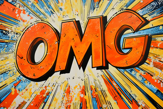 Comic style explosion with bold omg text and dynamic color burst
