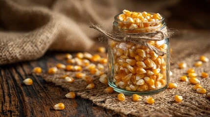 Corn kernels in rustic jar scene