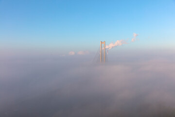 Ukraine Kyiv South Bridge in the fog