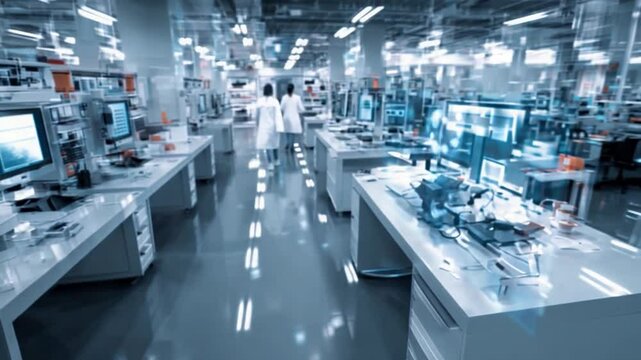 High-Tech Laboratory:  A sophisticated high-tech laboratory filled with advanced equipment and personnel in pristine coats, exploring the intricacies of science and technology, innovation. 