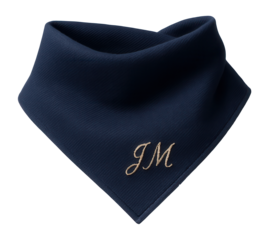 A cotton bandana with embroidered initials, personalized for adding a unique touch to a personal space.