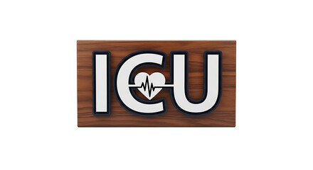 Fototapeta premium Symbolic ICU Wooden Sign on White Background, Illustrating Intensive Medical Care
