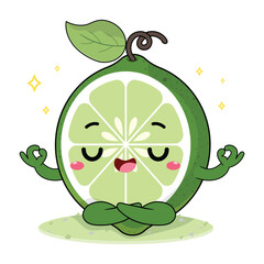 Cute And Adorable Colorful Lime Fruit Cartoon Characters Doing Yoga And Meditation Illustration