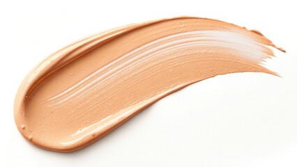 Fototapeta premium A smear of beige foundation make up product on a white background in a studio shot close up view