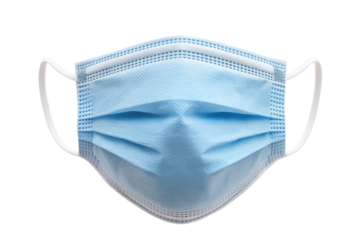 Protective face mask close up on a black background for health and safety Blue mask with white