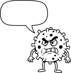 An angry cartoon virus character stands menacingly with a blank speech bubble ready for custom messages.
