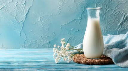 Creamy milk stands serenely against cool hues