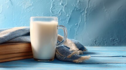 Cold milk with book and cozy blanket