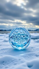 bubbles of gas methane frozen in blue ice against stormy sky background of lake baikal, siberia, russia, white background,4k.