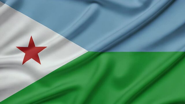 4K seamless loop animation of the Djibouti flag waving in the wind., representing national pride and union