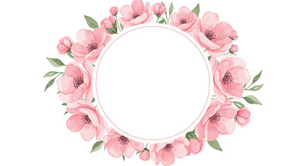 Pink floral wreath design provides a beautiful watercolor backdrop for invitations, cards or personalized message