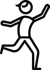 Simple stick figure icon depicting a dancing pose on a white background