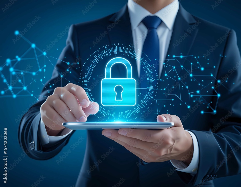 Poster secure system with encrypted connection ensures privacy, data protection, and safe online network co