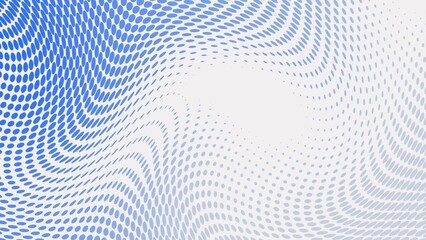 Abstract blue halftone background with geometric dots and wave patterns