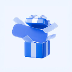 3D Blue Gift Box Opening with Ribbon