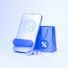 3D Mobile Shopping Discount Icon in Blue Tones