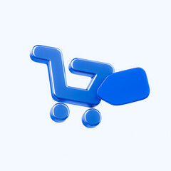 Blue 3D Shopping Cart Icon with Tag Label