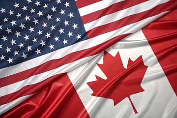 American and canadian flags draped together in a close up view