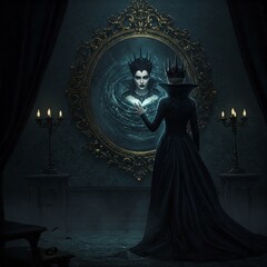 A Beautiful Evil Queen with Magic Mirror