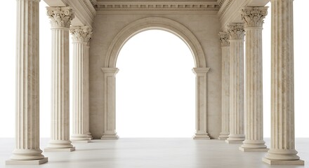 Obraz premium Empty room with Classic colonnade with arch and corinthian column isolated on white