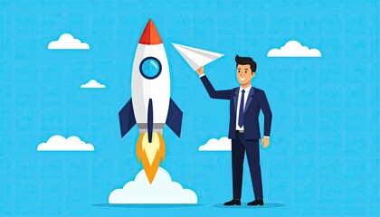 Businessman launches paper rocket