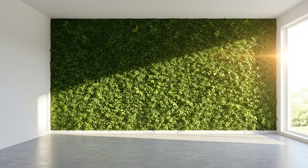 Empty room, Green leaves wall background