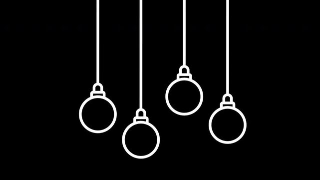 Minimalist animation of swinging holiday baubles in outline icon style. Looped movement, outline icon, overlay icon, overlay, alfa chanel, festive decor symbol, winter ornament motion