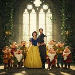 A Beautiful Snow White with A Prince and Seven Dwarfs