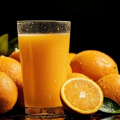 Fresh orange juice with juicy oranges.