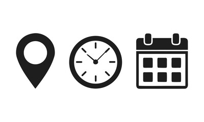 Scheduling at a Glance: Illustrative icons representing location, time, and date.