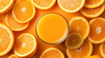 Vibrant orange juice with fresh orange slices.