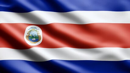4K animation of the Costa Rican flag waving. The realistic silk fabric and coat of arms create a patriotic and proud feeling. National symbol of Costa Rica. - Powered by Adobe