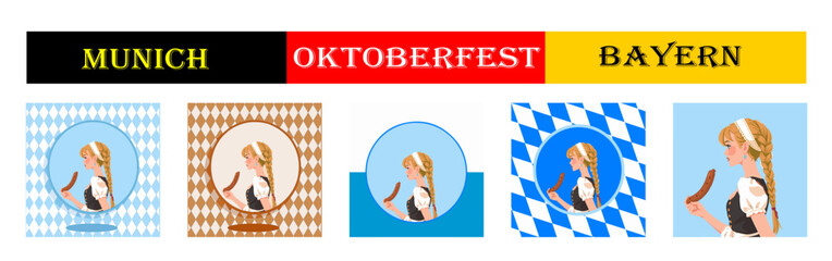 From the "oktoberfest" series, a set of girls with sausageer  with different variants of bavarian ornaments and backgrounds