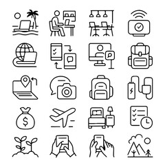 Collection of versatile icon, a set of symbolic visuals in various scene with minimal designs.